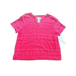 Alfred Dunner America’s Cup 2018 Red Short Sleeve Blouse Shirt Top Womens Sz PXL